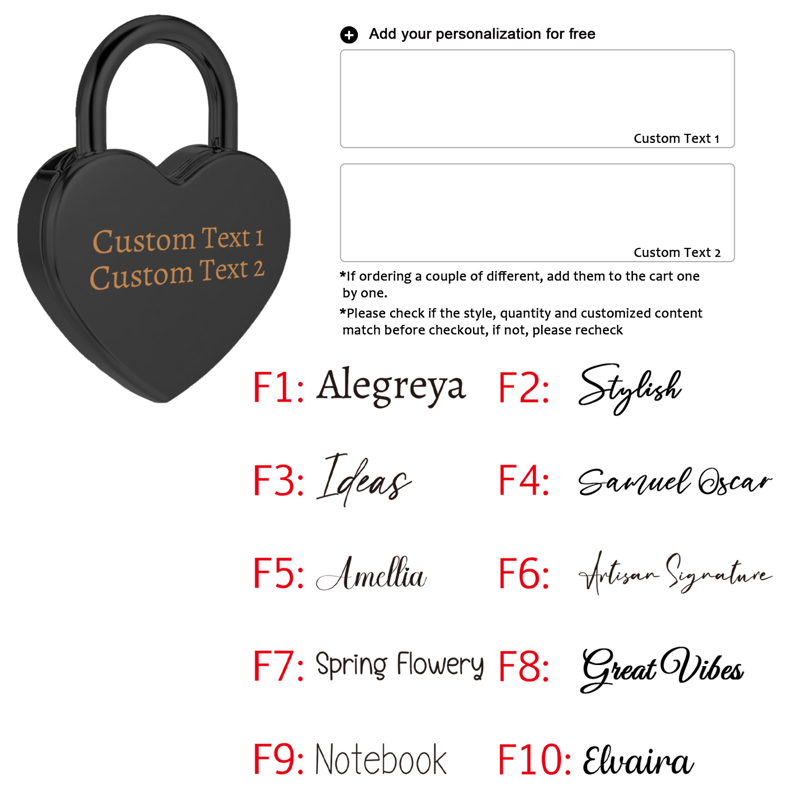 Customized Mini Heart-Shaped Padlock with Key for Necklaces